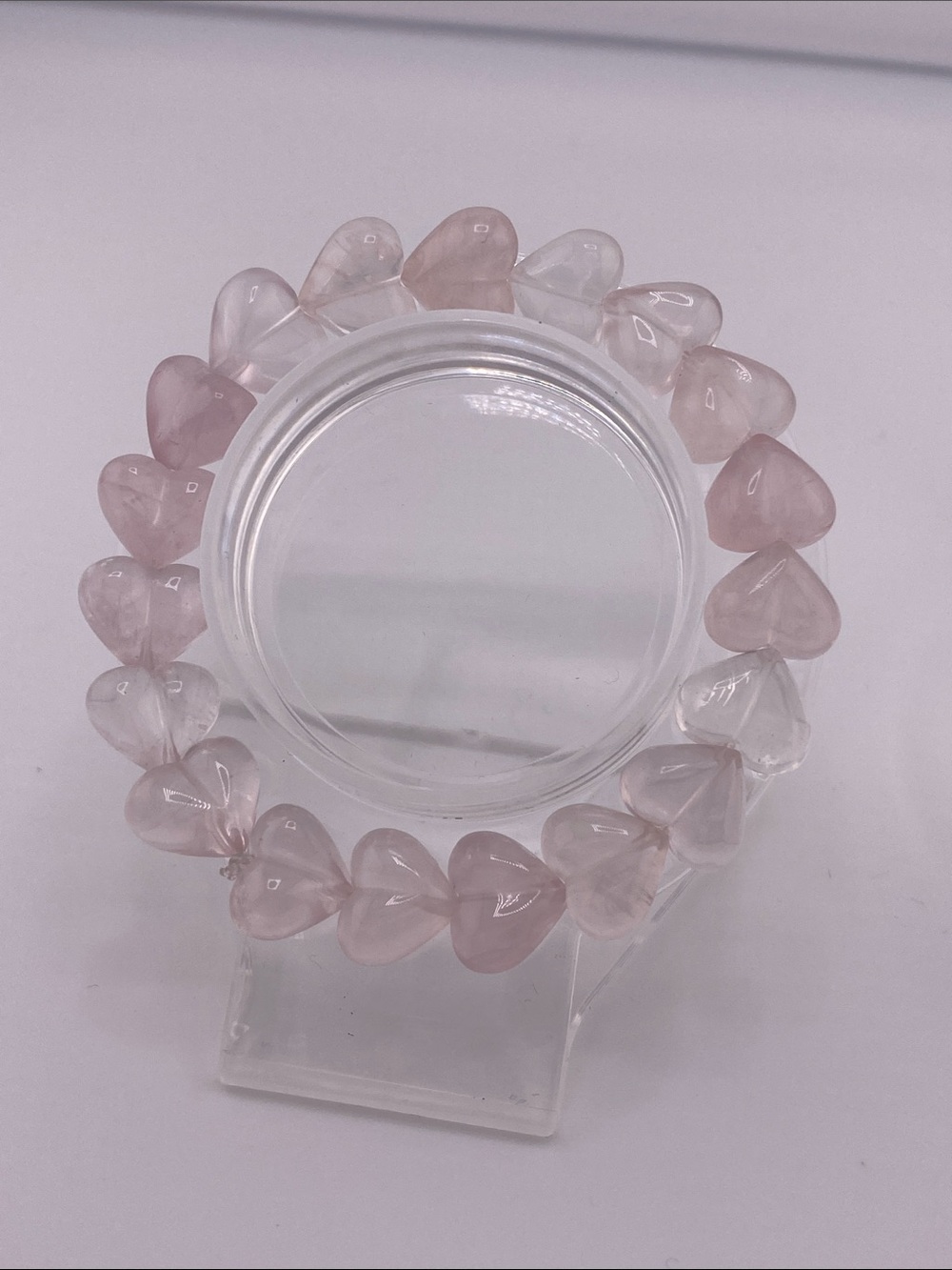 Genuine Rose Quartz Heart Bracelet - Natural Translucent Pink Carved Beads